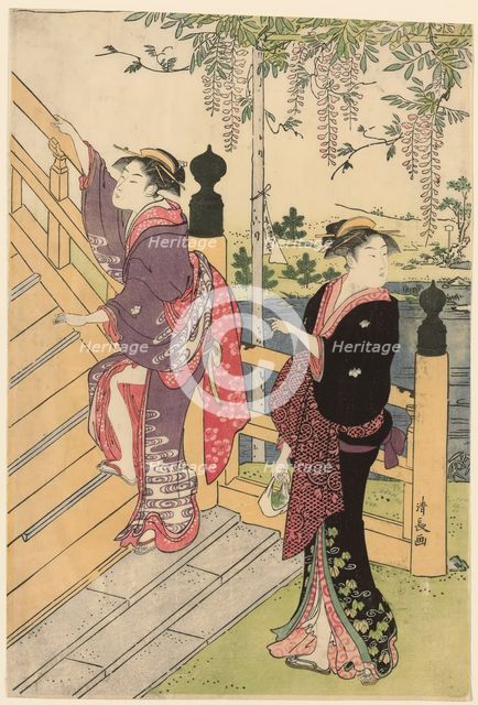 Admiring the wisteria at Kameido Shrine, c. 1786. Creator: Torii Kiyonaga.