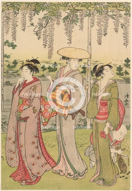 Admiring the wisteria at Kameido Shrine, c. 1786. Creator: Torii Kiyonaga.