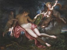 Adolescent Cupid weeping over the portrait of Psyche whom he has lost, 1792. Creator: Meynier, Charles (1768-1832)
