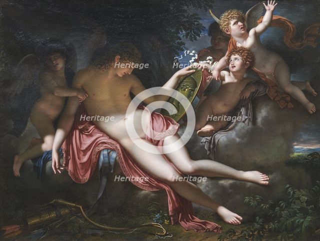 Adolescent Cupid weeping over the portrait of Psyche whom he has lost, 1792. Creator: Meynier, Charles (1768-1832).