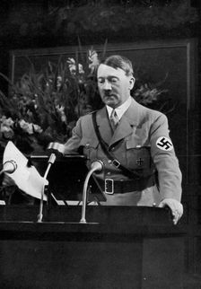 Adolf Hitler making a speech, Nuremberg, Germany, 1935