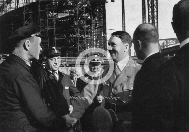 Adolf Hitler meeting the workers of the Blohm & Voss shipyard, Hamburg, Germany, 1934. Artist: Unknown