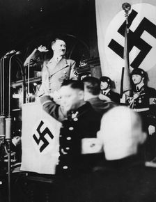 Adolf Hitler at a Nazi rally at Nuremberg, Germany, 1930s. Creator: Unknown