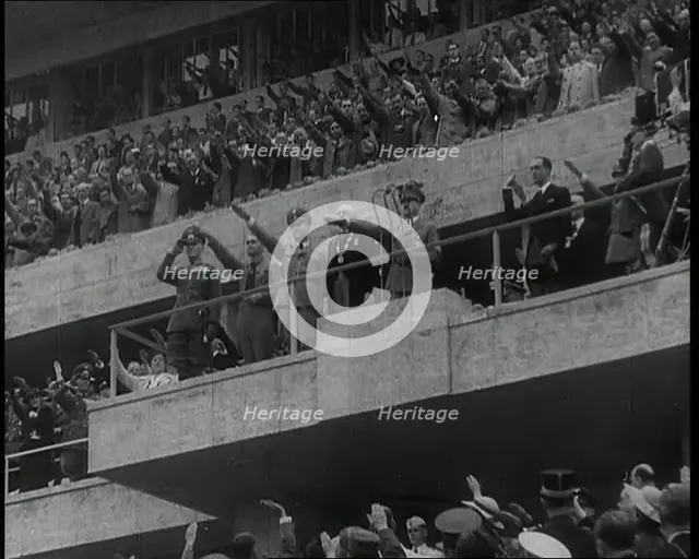 Adolf Hitler Addressing Crowds at the German Olympic Stadium, 1936. Creator: British Pathe Ltd.
