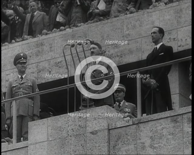 Adolf Hitler Addressing Crowds at the German Olympic Stadium, 1936. Creator: British Pathe Ltd.