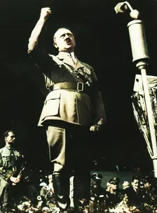Adolf Hitler addressing a Nazi rally at Nuremberg, Germany, 1930s. Creator: Unknown