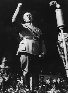 Adolf Hitler addressing a Nazi rally at Nuremberg, Germany, 1930s
