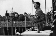 Adolf Hitler addressing the German people at the Nuremberg Rally, Germany, 1935
