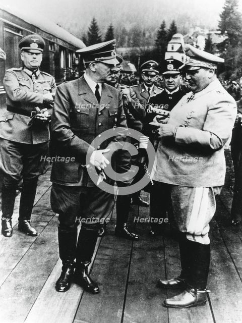 Adolf Hitler and Hermann Goering, Nazi leaders, Germany, 20 April 1941. Artist: Unknown