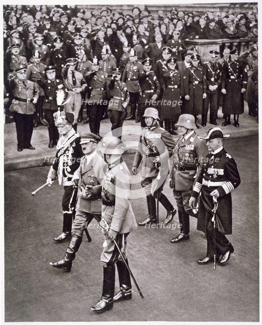 Adolf Hitler and leaders of the armed forces at the Heroes' Memorial ceremony, 17th March 1935. Artist: Unknown