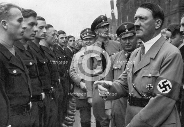Adolf Hitler and Robert Ley, head of the German Labour Front, Nuremberg, Germany, 1935. Artist: Unknown