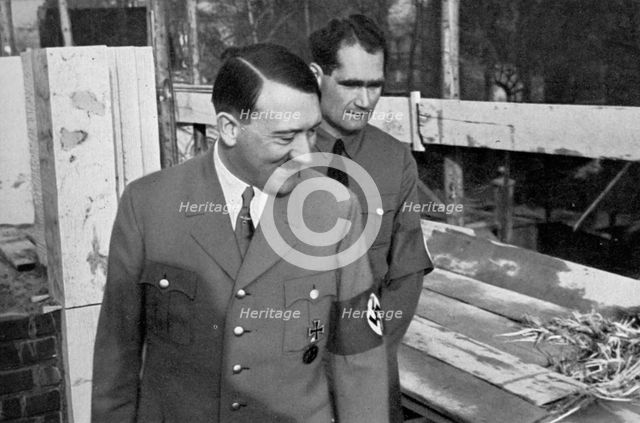 Adolf Hitler and Rudolf Hess visit the building of the Führer Buildings in Munich, Germany, 1936. Artist: Unknown