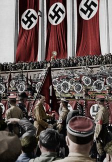 Adolf Hitler dedicates new standards, Nuremberg Rally, Germany, 1934