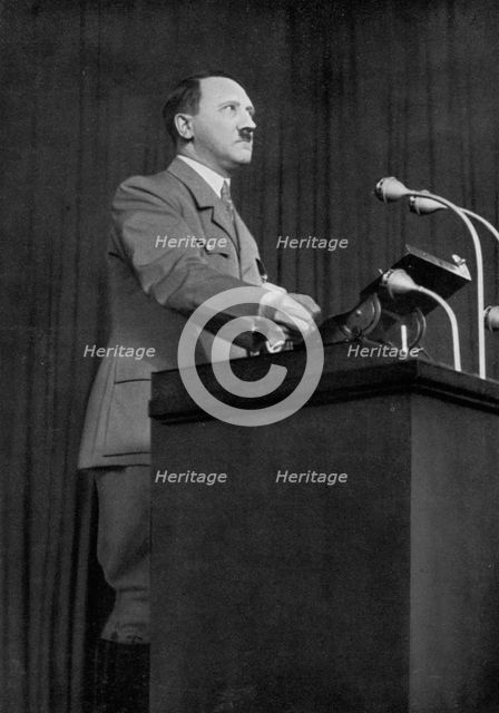 Adolf Hitler delivering a speech, March 1936. Artist: Unknown