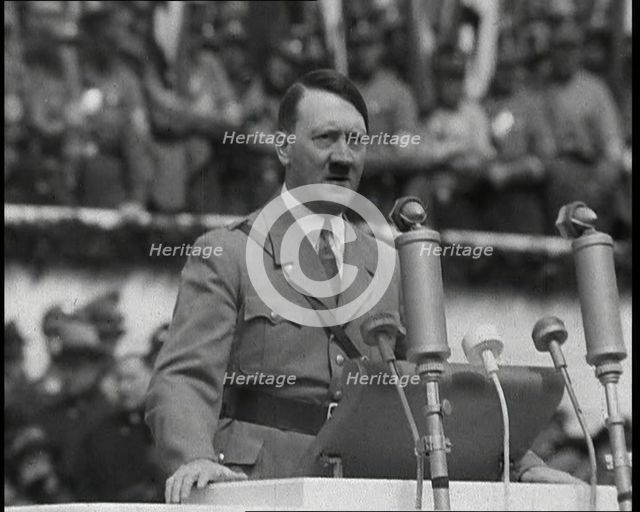 Adolf Hitler Giving a Speech, 1930s. Creator: British Pathe Ltd.