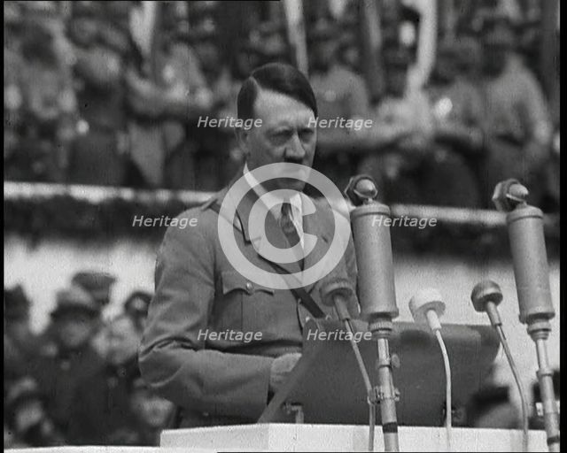Adolf Hitler Giving a Speech, 1930s. Creator: British Pathe Ltd.