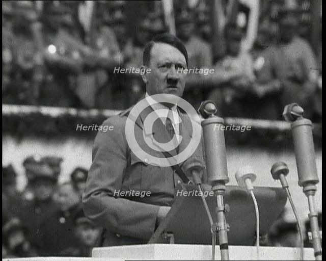 Adolf Hitler Giving a Speech, 1930s. Creator: British Pathe Ltd.