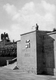 Adolf Hitler giving a speech at the Luitpold Arena, Nuremberg, Germany, 1936
