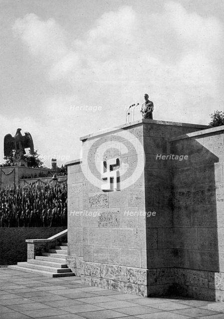 Adolf Hitler giving a speech at the Luitpold Arena, Nuremberg, Germany, 1936. Artist: Unknown