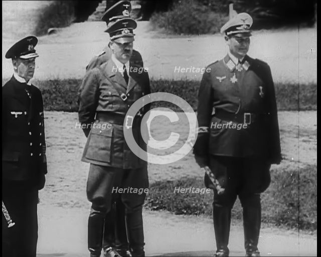 Adolf Hitler, Hermann Goering and Two German Officers Looking Out to Sea, 1940. Creator: British Pathe Ltd.