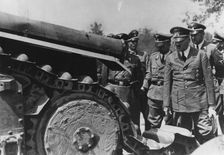 Adolf Hitler inspecting a destroyed French tank, France, World War II, 1940