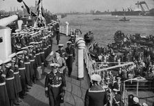 Adolf Hitler reviewing the battleship SMS Schleswig-Holstein Hamburg, Germany, 1936