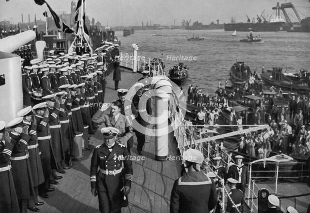 Adolf Hitler reviewing the battleship SMS 'Schleswig-Holstein', Hamburg, Germany, 1936. Artist: Unknown