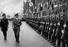 Adolf Hitler reviewing Leibstandarte troops at the Nuremberg Rally, Germany, 1935