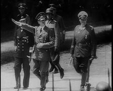 Adolf Hitler Saluting as He, Hermann Goering and Others Arriving at Compiegne to Receive..., 1940. Creator: British Pathe Ltd
