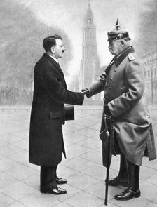 Adolf Hitler shaking hands with President von Hindenburg, Germany, 1933