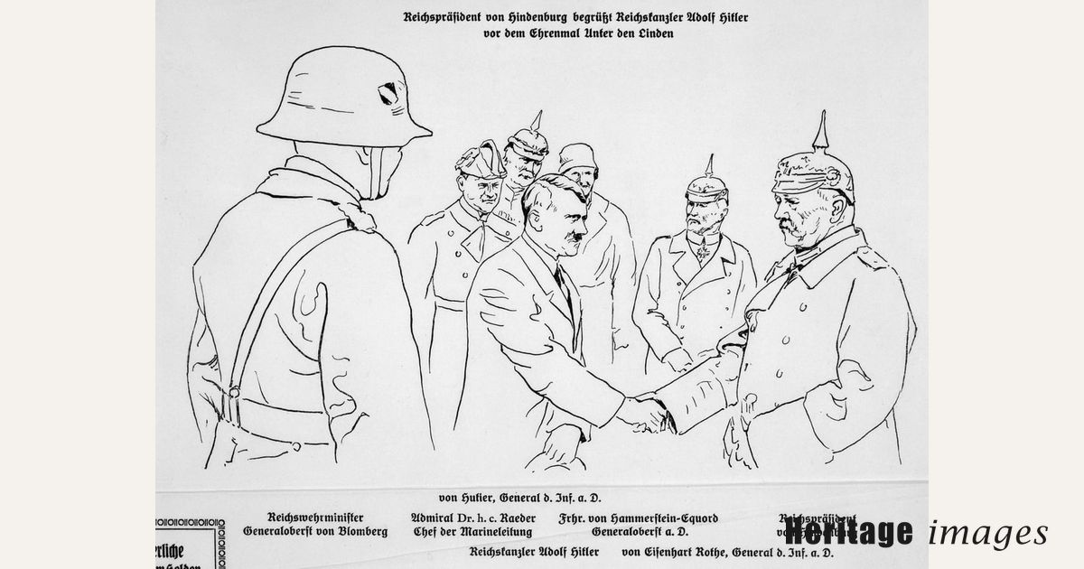 Adolf Hitler shaking hands with President von Hindenburg on the State ...