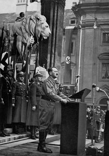 Adolf Hitler speaking at the Feldherrnhalle, Munich, Germany, 9 November 1934