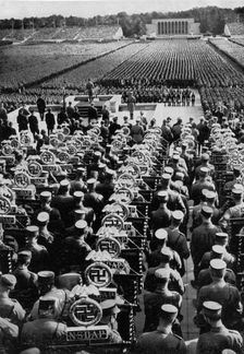 Adolf Hitler speaking at the Nuremberg Rally, Germany, 1935