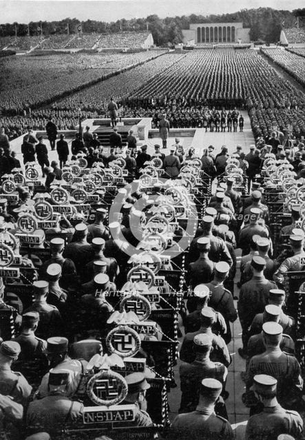 Adolf Hitler speaking at the Nuremberg Rally, Germany, 1935. Artist: Unknown