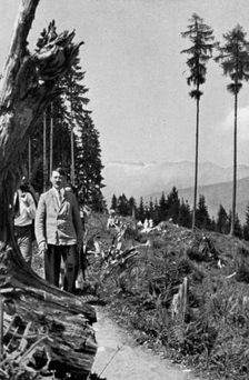 Adolf Hitler taking a walk in the mountains, 1936