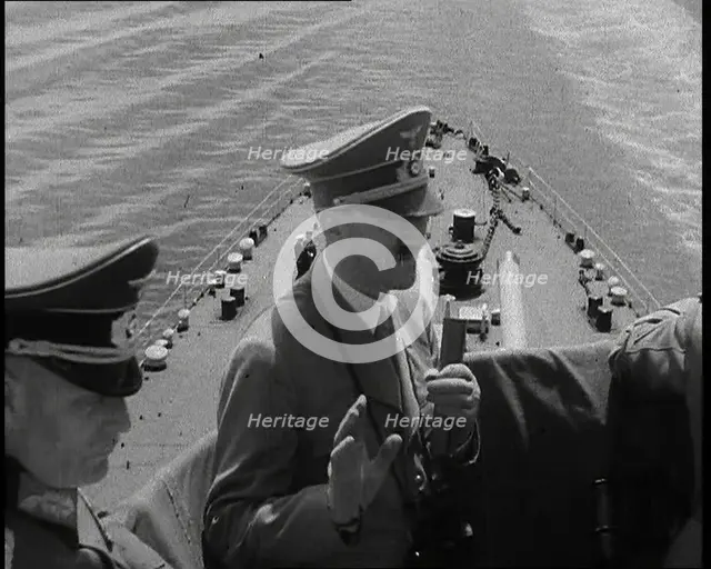Adolf Hitler, the German Leader, On Board an Italian Navy Battleship at a Naval Review..., 1937. Creator: British Pathe Ltd.