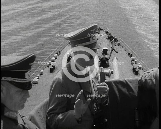 Adolf Hitler, the German Leader, On Board an Italian Navy Battleship at a Naval Review..., 1937. Creator: British Pathe Ltd.