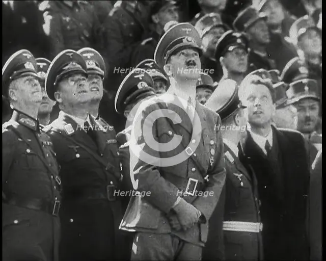 Adolf Hitler, the German Leader Looking Upwards and Watching a Fly Past of Aeroplanes..., 1939. Creator: British Pathe Ltd.