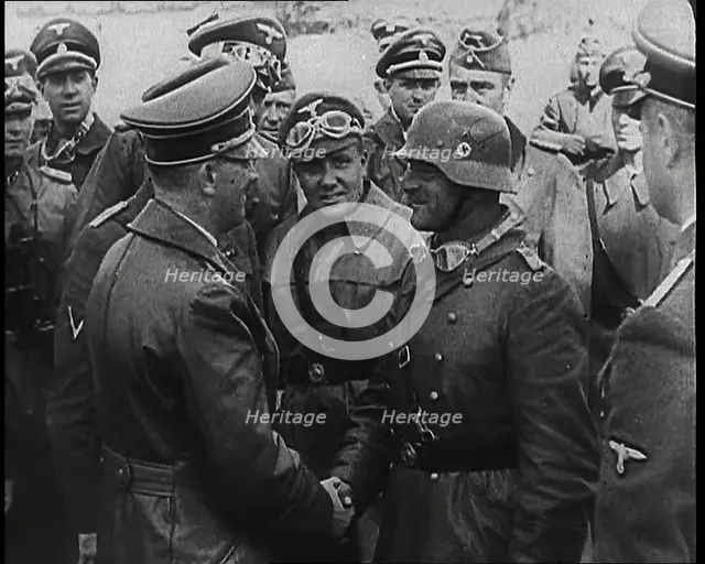 Adolf Hitler, the German Leader, Shaking Hands With a German Military Commander While..., 1939. Creator: British Pathe Ltd.