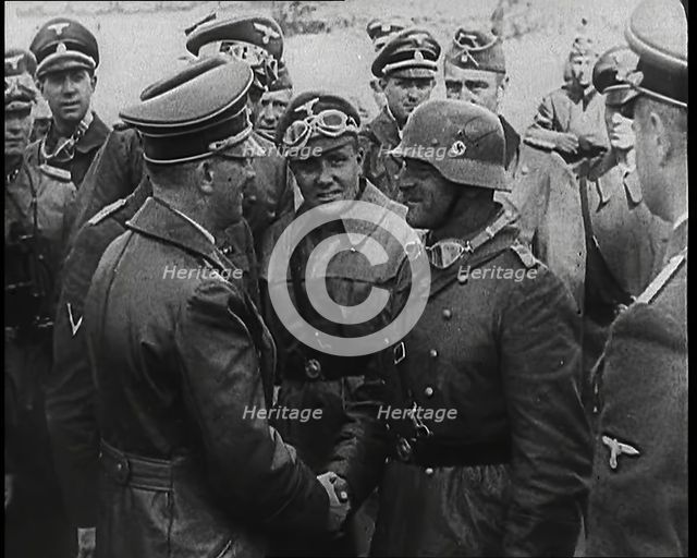 Adolf Hitler, the German Leader, Shaking Hands With a German Military Commander While..., 1939. Creator: British Pathe Ltd.