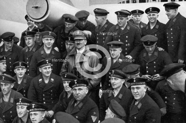 Adolf Hitler visiting a battleship, Germany, 1936. Artist: Unknown