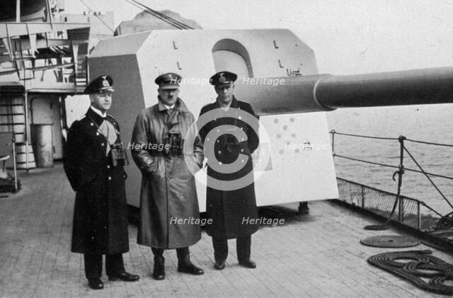 Adolf Hitler visiting a battleship, Germany, 1936. Artist: Unknown
