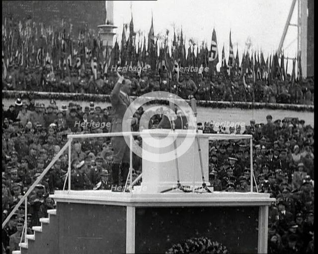 Adolf Hitler Waving to a Large Crowd, 1930s. Creator: British Pathe Ltd.