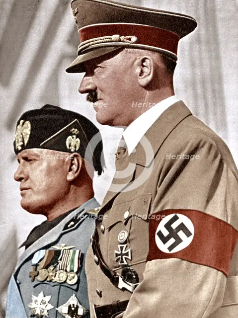 Adolph Hitler (1889-1945) and Benito Mussolini (1883-1945). Artist: Unknown.