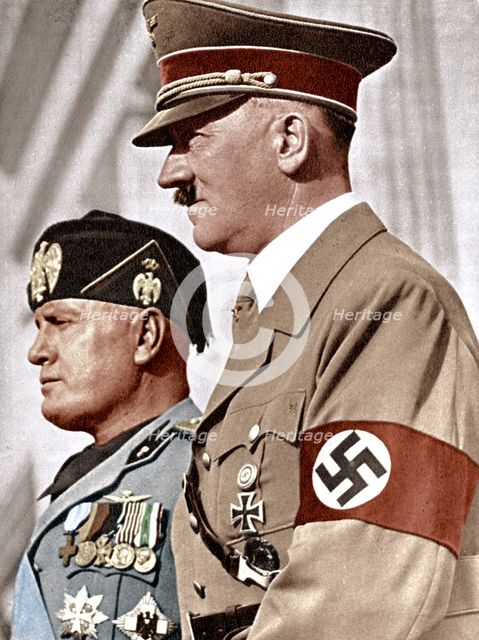 Adolph Hitler (1889-1945) and Benito Mussolini (1883-1945). Artist: Unknown.