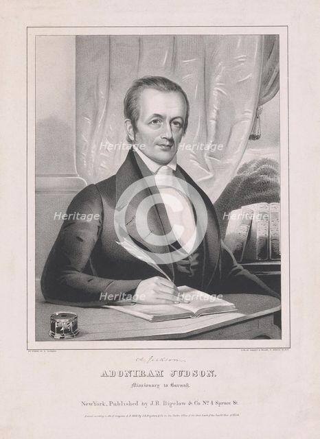 Adoniram Judson (1788 - 1850), Missiionary to Burmah, pub. 1846. Creator: American School (19th Century).