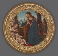 Adoration of the Child with Young St John the Baptist-Tondo, Early 16th century. Creator: Follower of Lorenzo di Credi