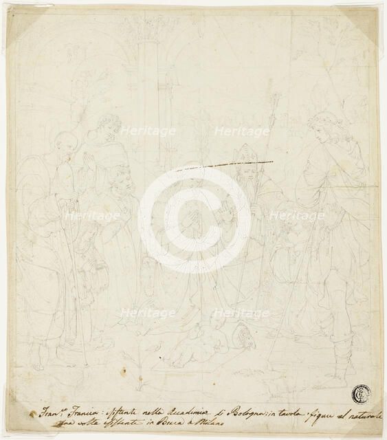 Adoration of the Christ Child, with Saints Joseph, Francis of Assisi, and Augustine..., c. 1820. Creator: Unknown.