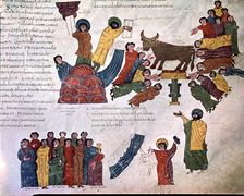 Adoration of the Golden Calf, miniature in a Mozarabic bible from 10th century