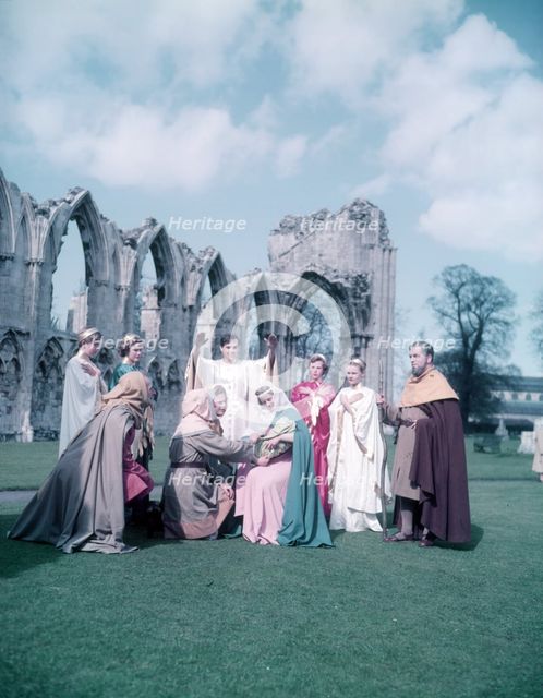 Adoration of the Holy Child, York Mystery Plays, ruins of St Mary's Abbey, York, 1951. Creator: Arthur Charles Kirby Ware.